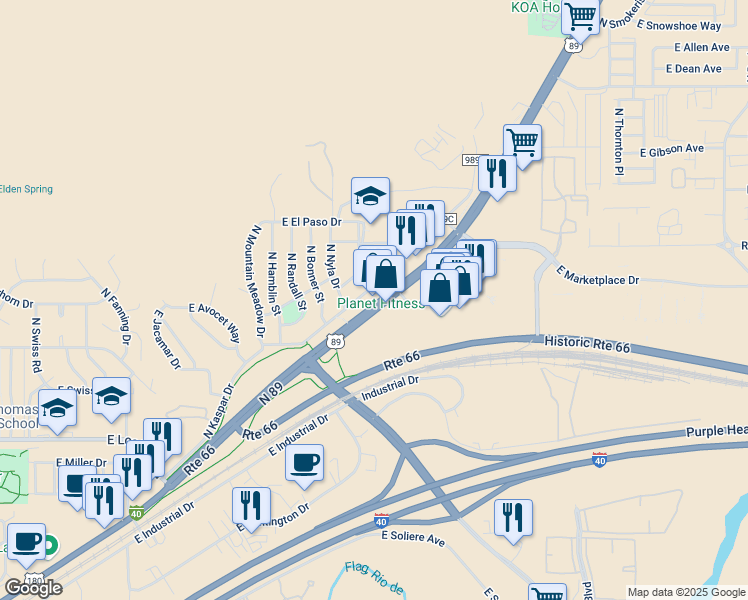 map of restaurants, bars, coffee shops, grocery stores, and more near 4400 U.S. 89 in Flagstaff