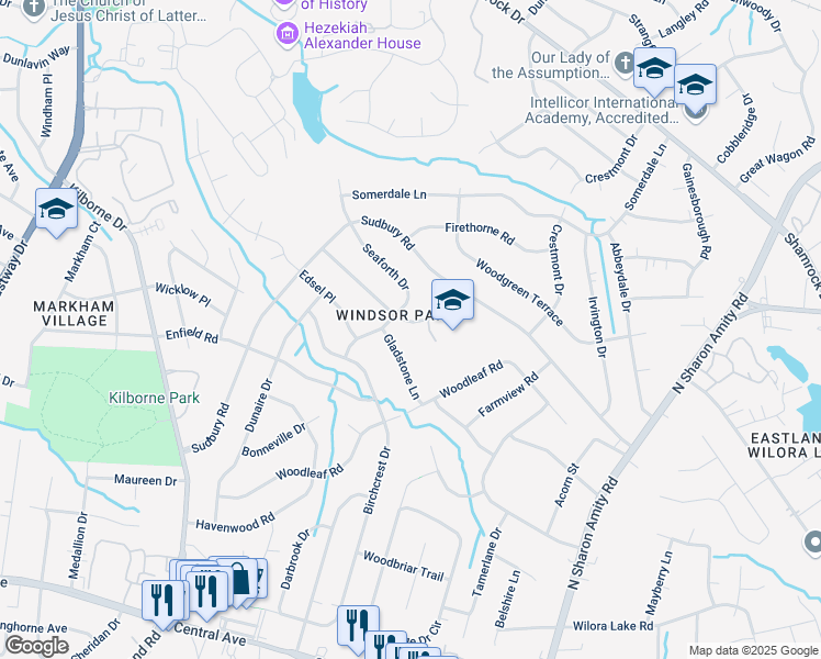 map of restaurants, bars, coffee shops, grocery stores, and more near 4114 Glenstar Terrace in Charlotte