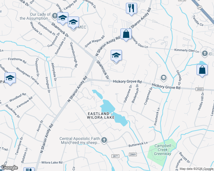 map of restaurants, bars, coffee shops, grocery stores, and more near in Charlotte