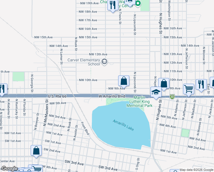 map of restaurants, bars, coffee shops, grocery stores, and more near 1601-1899 Northwest 9th Avenue in Amarillo