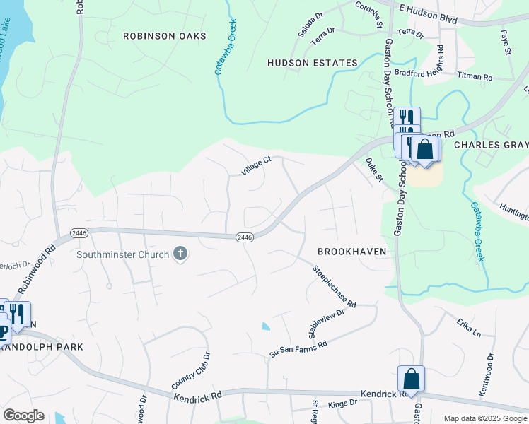 map of restaurants, bars, coffee shops, grocery stores, and more near 1506 Elkhart Circle in Gastonia