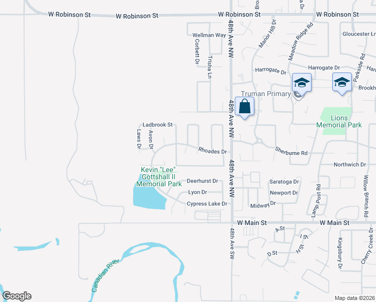 map of restaurants, bars, coffee shops, grocery stores, and more near 304 Portland Court in Norman