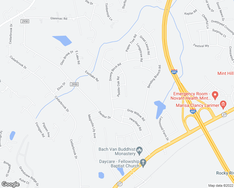 map of restaurants, bars, coffee shops, grocery stores, and more near 9026 Paddle Oak Road in Charlotte