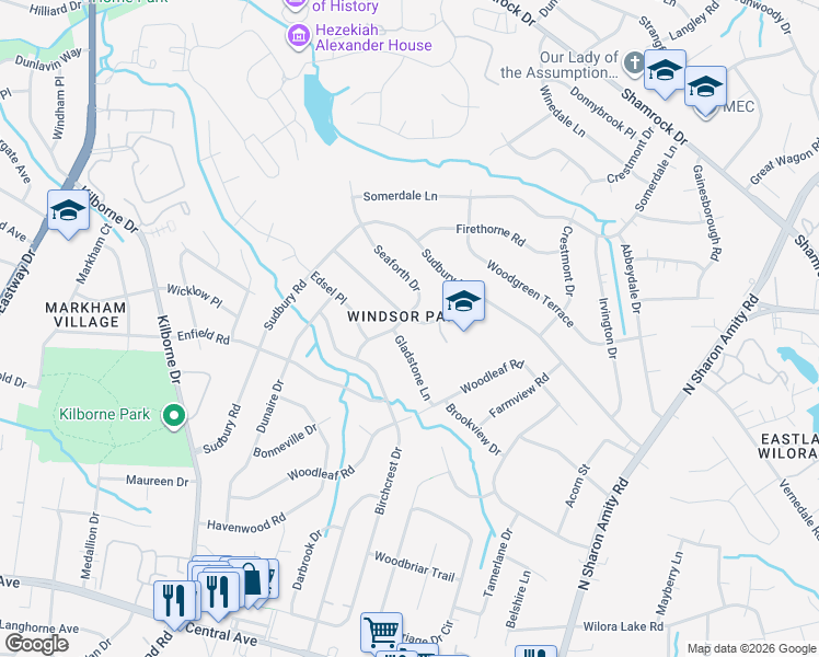map of restaurants, bars, coffee shops, grocery stores, and more near 4114 Glenstar Terrace in Charlotte