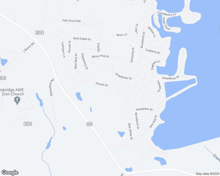 map of restaurants, bars, coffee shops, grocery stores, and more near 954 Thrush Drive in Vass