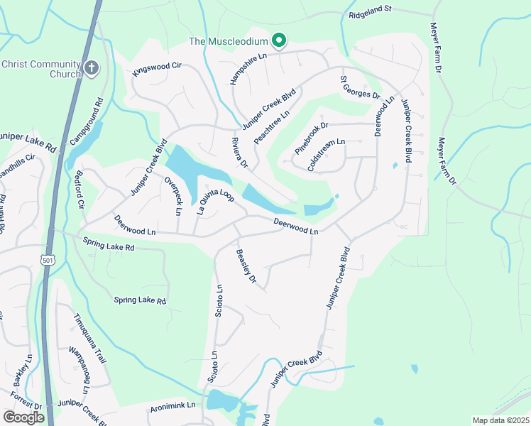 map of restaurants, bars, coffee shops, grocery stores, and more near 53 Deerwood Lane in Pinehurst