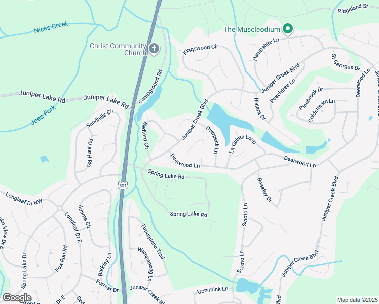 map of restaurants, bars, coffee shops, grocery stores, and more near 10 Gadsten Court in Pinehurst