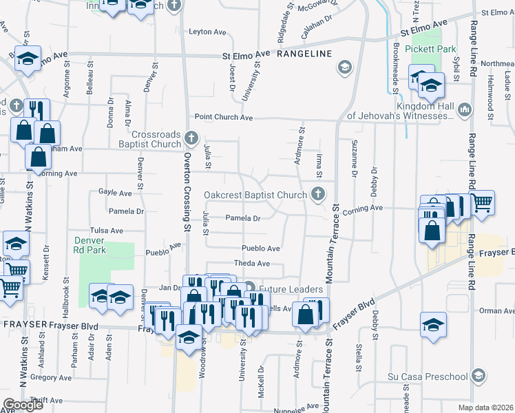 map of restaurants, bars, coffee shops, grocery stores, and more near 2218 Pamela Drive in Memphis