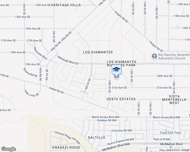 map of restaurants, bars, coffee shops, grocery stores, and more near 2205 9th Street Southeast in Rio Rancho