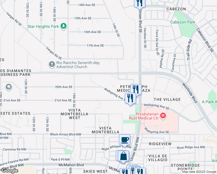 map of restaurants, bars, coffee shops, grocery stores, and more near 1801 Ronda Road Southeast in Rio Rancho