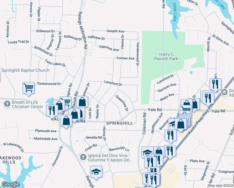 map of restaurants, bars, coffee shops, grocery stores, and more near 3562 Greentree Drive in Memphis