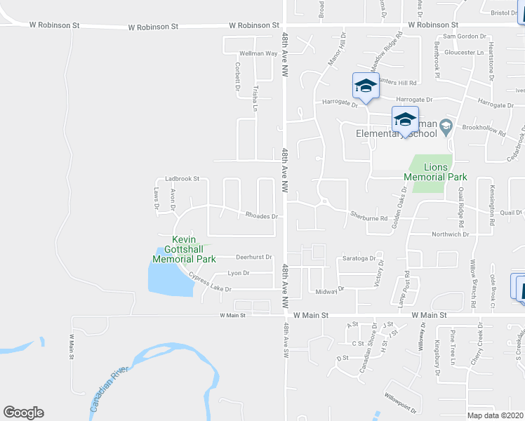 map of restaurants, bars, coffee shops, grocery stores, and more near 405 Edwards Drive in Norman