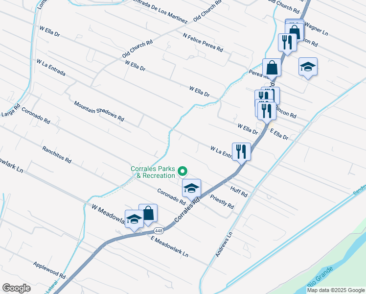 map of restaurants, bars, coffee shops, grocery stores, and more near 4153 Corrales Road in Corrales