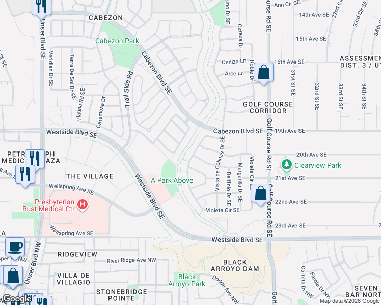 map of restaurants, bars, coffee shops, grocery stores, and more near 2706 Subio Road Southeast in Rio Rancho