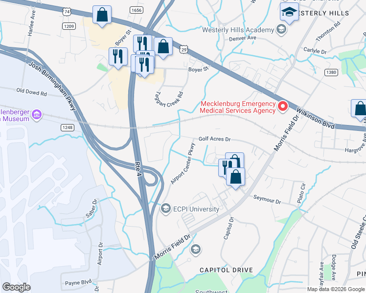 map of restaurants, bars, coffee shops, grocery stores, and more near in Charlotte