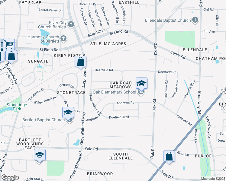 map of restaurants, bars, coffee shops, grocery stores, and more near 6921 Tiffany Oaks Cove in Memphis