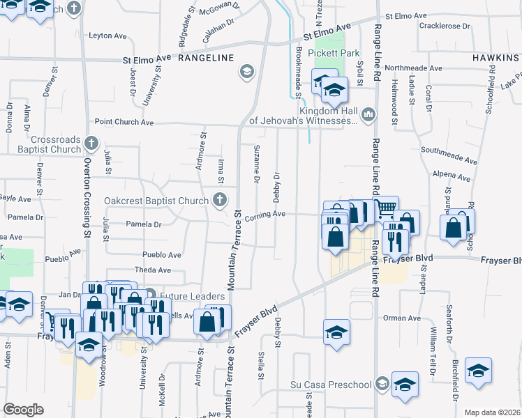 map of restaurants, bars, coffee shops, grocery stores, and more near 3563 Debby Drive in Memphis