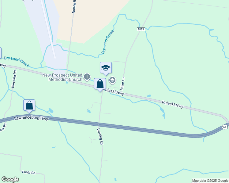 map of restaurants, bars, coffee shops, grocery stores, and more near 4520 Pulaski Highway in Lawrenceburg