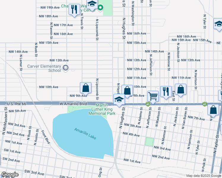 map of restaurants, bars, coffee shops, grocery stores, and more near 1210 NW 10th Ave in Amarillo