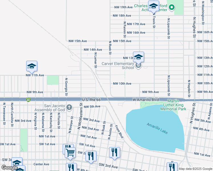 map of restaurants, bars, coffee shops, grocery stores, and more near 2314 NW 10th Ave in Amarillo