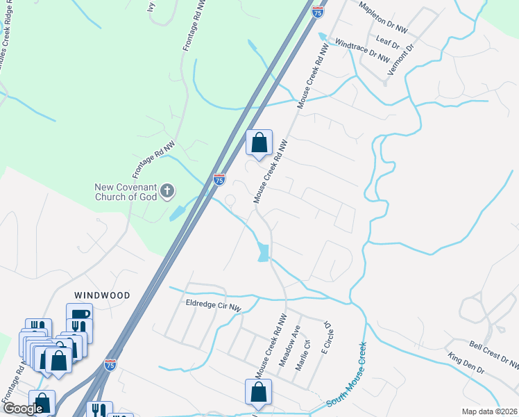 map of restaurants, bars, coffee shops, grocery stores, and more near 5246 Mouse Creek Road Northwest in Cleveland