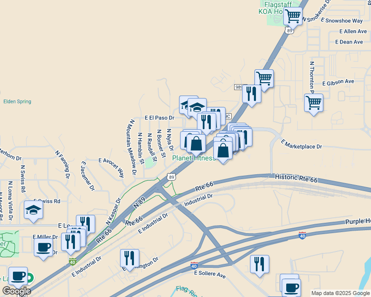 map of restaurants, bars, coffee shops, grocery stores, and more near 4436 North Lynch Avenue in Flagstaff