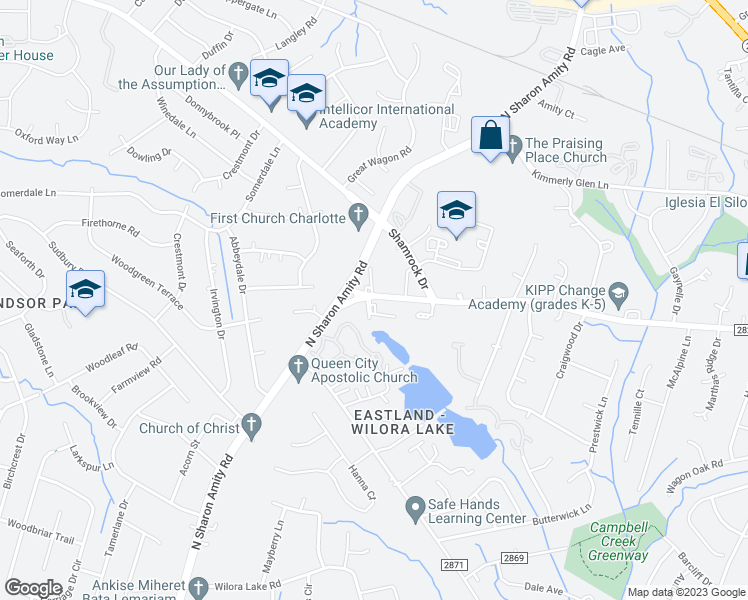 map of restaurants, bars, coffee shops, grocery stores, and more near 4821 Hickory Grove Road in Charlotte