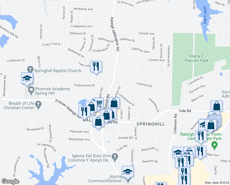 map of restaurants, bars, coffee shops, grocery stores, and more near 3587 Monessen Drive in Memphis