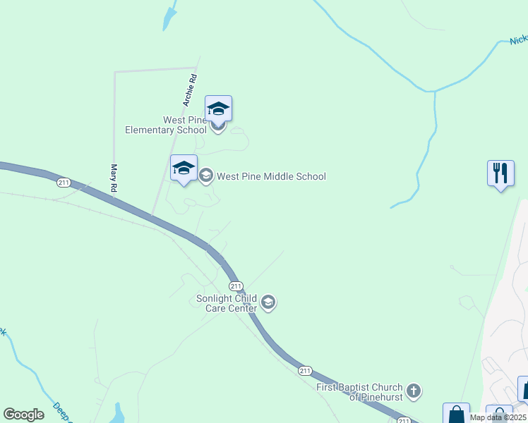 map of restaurants, bars, coffee shops, grocery stores, and more near 187 Horner Lane in Moore County