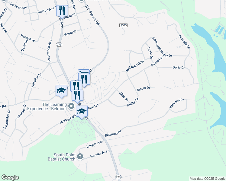 map of restaurants, bars, coffee shops, grocery stores, and more near Stowe Road in Mount Holly