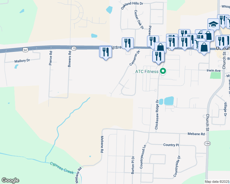 map of restaurants, bars, coffee shops, grocery stores, and more near 220 Cameron Drive in Oakland