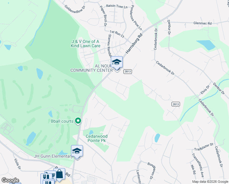 map of restaurants, bars, coffee shops, grocery stores, and more near 8126 Harrisburg Road in Charlotte