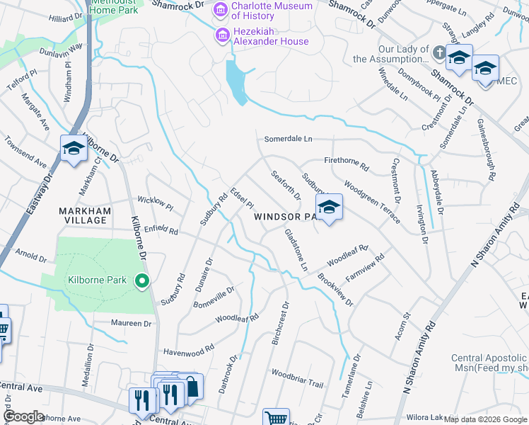 map of restaurants, bars, coffee shops, grocery stores, and more near in Charlotte