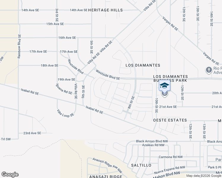 map of restaurants, bars, coffee shops, grocery stores, and more near 628 19th Avenue Southeast in Rio Rancho