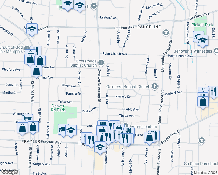 map of restaurants, bars, coffee shops, grocery stores, and more near 2146 Gayle Avenue in Memphis