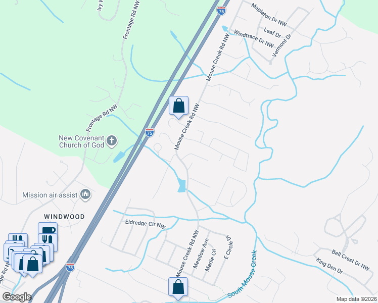 map of restaurants, bars, coffee shops, grocery stores, and more near 140 Hunters Run Place Northwest in Cleveland