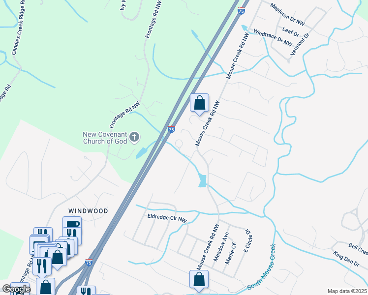map of restaurants, bars, coffee shops, grocery stores, and more near 1155 Stone Gate Circle Northwest in Cleveland