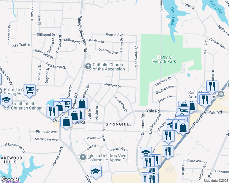 map of restaurants, bars, coffee shops, grocery stores, and more near 3601 Hanna Drive in Memphis
