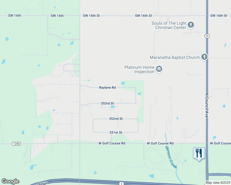 map of restaurants, bars, coffee shops, grocery stores, and more near 10249 Raylyne Road in Blanchard