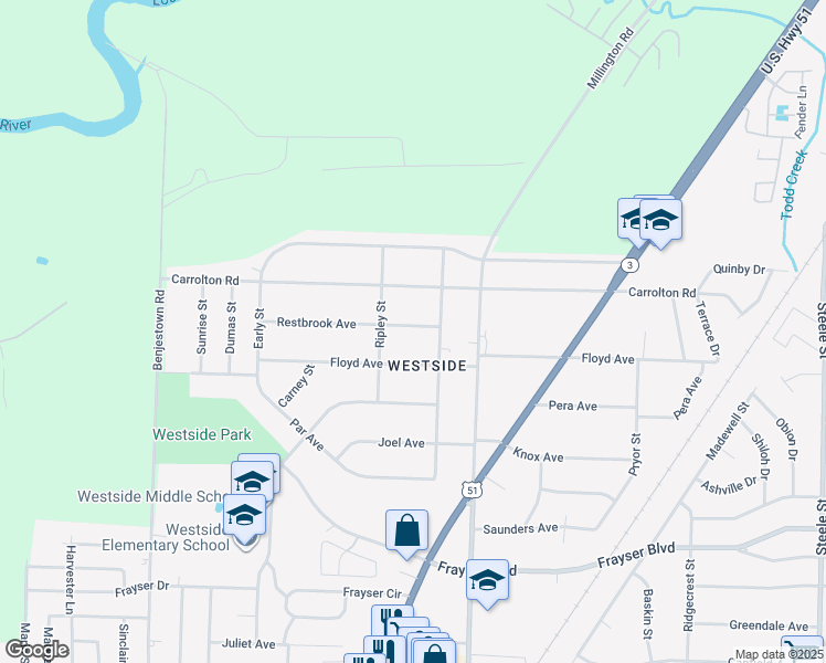 map of restaurants, bars, coffee shops, grocery stores, and more near 970 Restbrook Avenue in Memphis