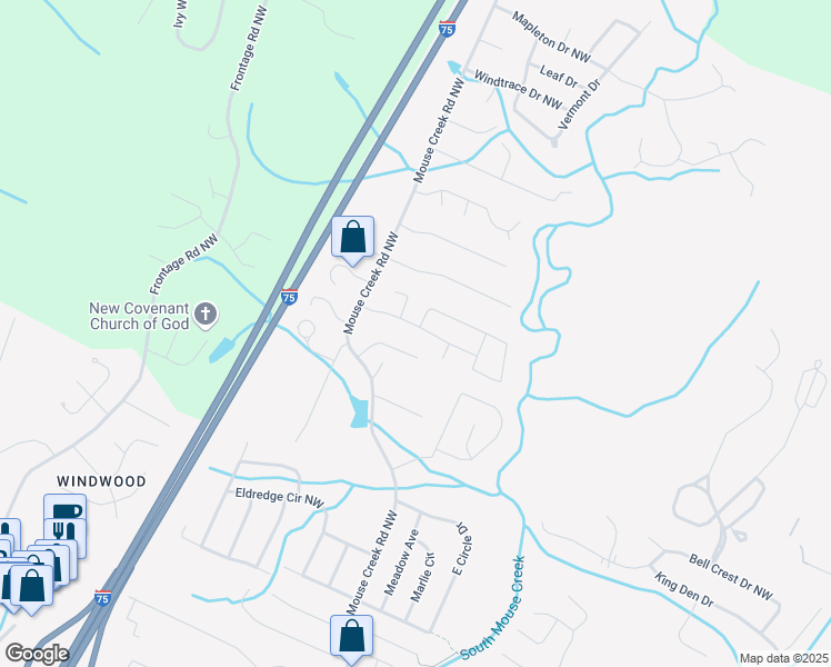 map of restaurants, bars, coffee shops, grocery stores, and more near 172 Hunters Run Place Northwest in Cleveland