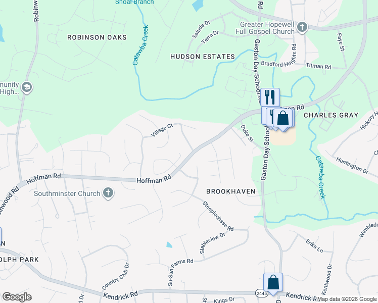 map of restaurants, bars, coffee shops, grocery stores, and more near 2893 Old Well Lane in Gastonia