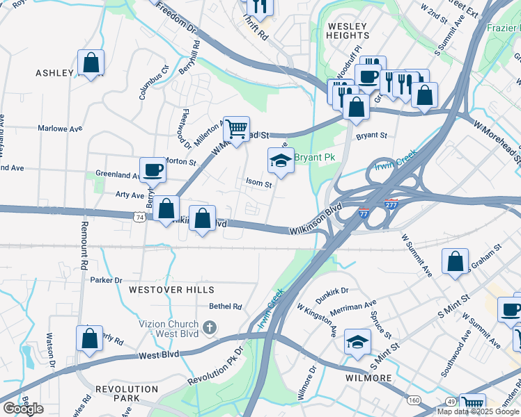 map of restaurants, bars, coffee shops, grocery stores, and more near 2120 Suttle Avenue in Charlotte