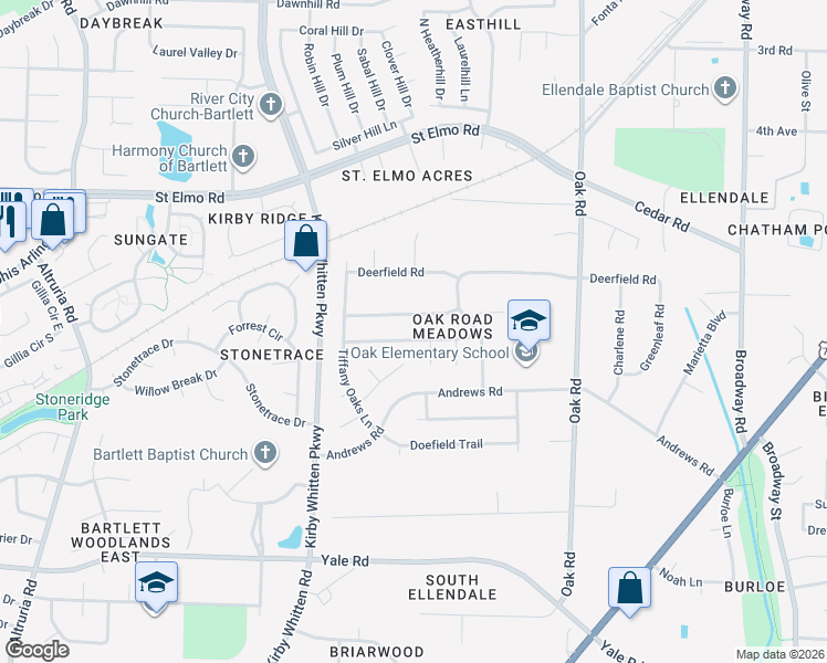 map of restaurants, bars, coffee shops, grocery stores, and more near 6933 Quailfield Lane in Bartlett