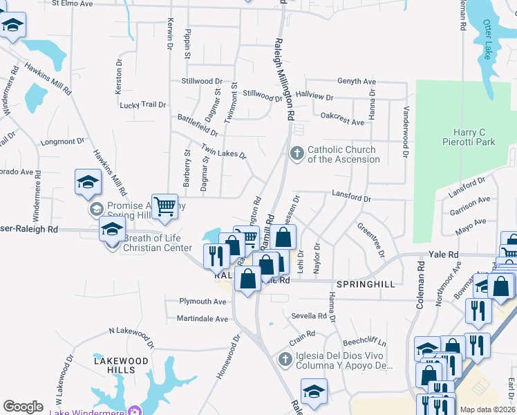 map of restaurants, bars, coffee shops, grocery stores, and more near 4049 Timberwood Drive in Memphis