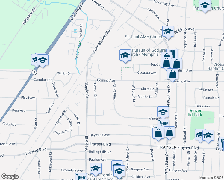 map of restaurants, bars, coffee shops, grocery stores, and more near 1541 Corning Avenue in Memphis