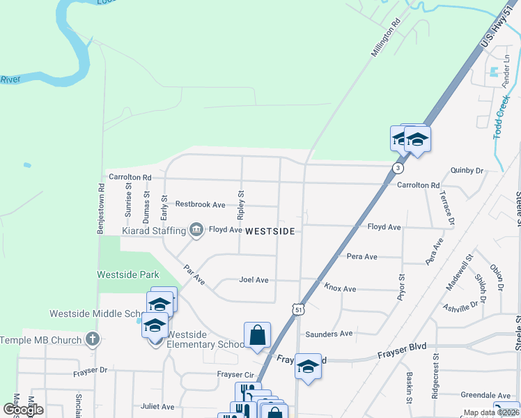 map of restaurants, bars, coffee shops, grocery stores, and more near 970 Restbrook Avenue in Memphis