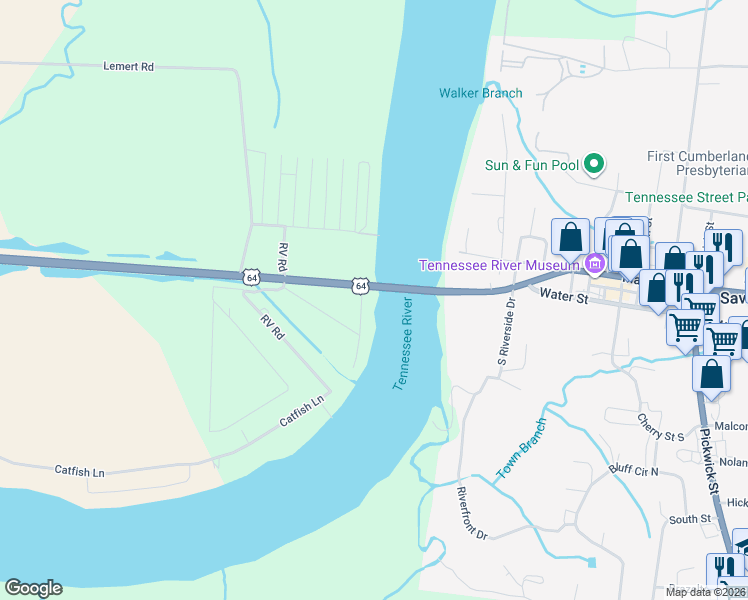 map of restaurants, bars, coffee shops, grocery stores, and more near 3515 Tennessee Riv in Savannah
