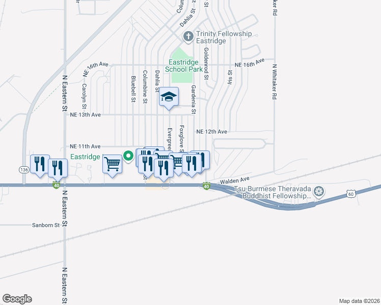 map of restaurants, bars, coffee shops, grocery stores, and more near 912 Foxglove Street in Amarillo