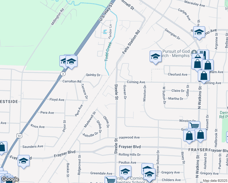 map of restaurants, bars, coffee shops, grocery stores, and more near 1404 Briercrest Lane in Memphis